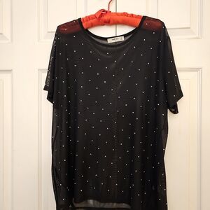 Elegant Sheer Black Top with Rhinestones by Wild Love 1X size